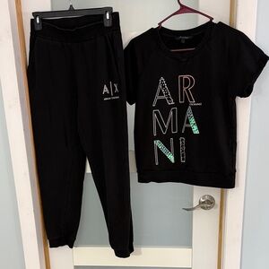 Armani Exchange Black Lounge Sweatshirt & Joggers with Iridescent Logo